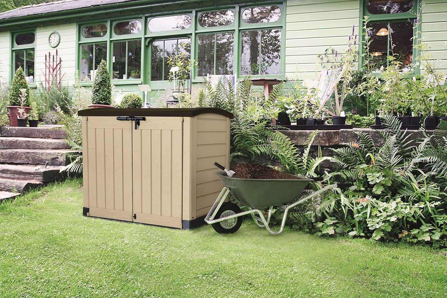 Keter Store It Arc Outdoor Garden Shed, 1200 Litres, Taupe/Beige